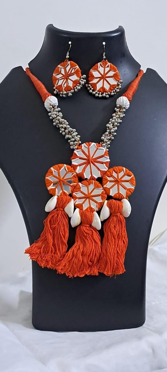 Stunning handmade Kutch Glass work necklace with matching glass work earrings