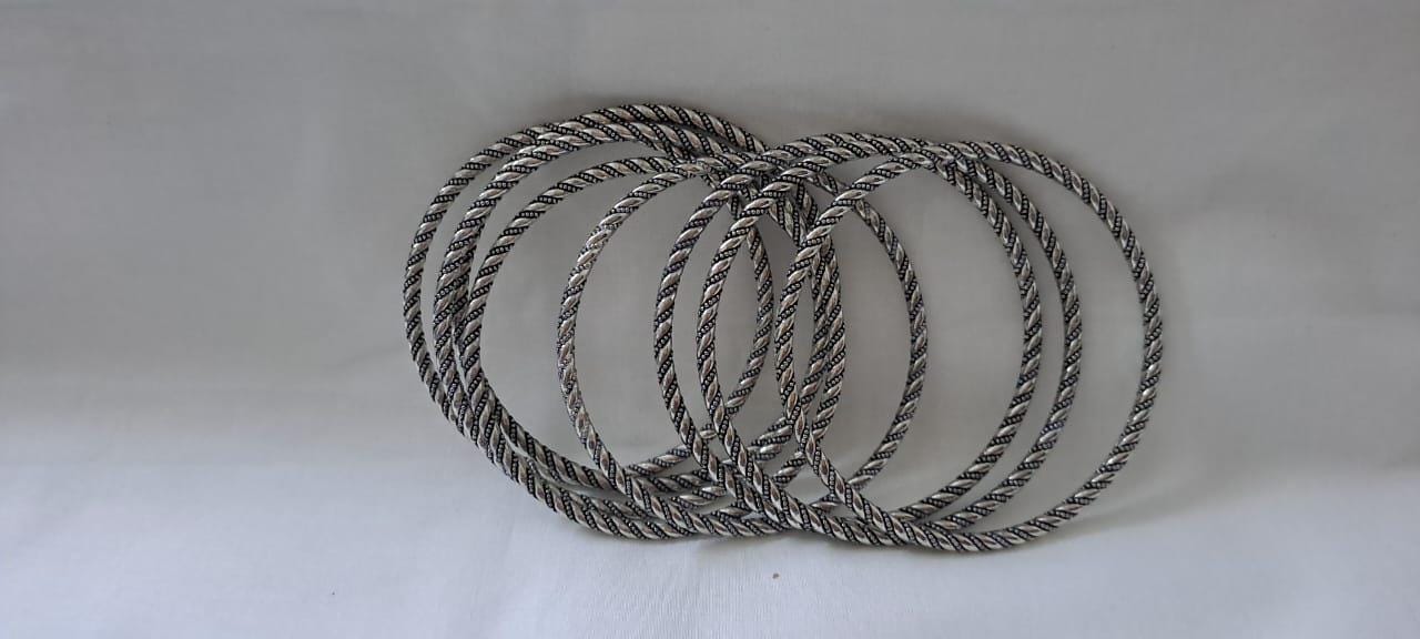 Traditional silver oxidised bangles (set of 8)
