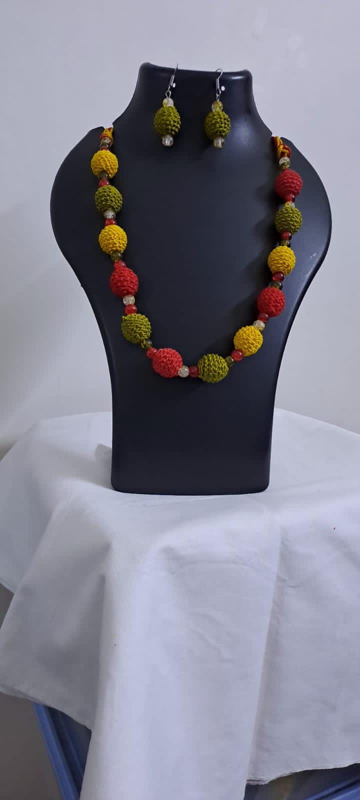 Crochet thread beads necklace set with matching earrings
