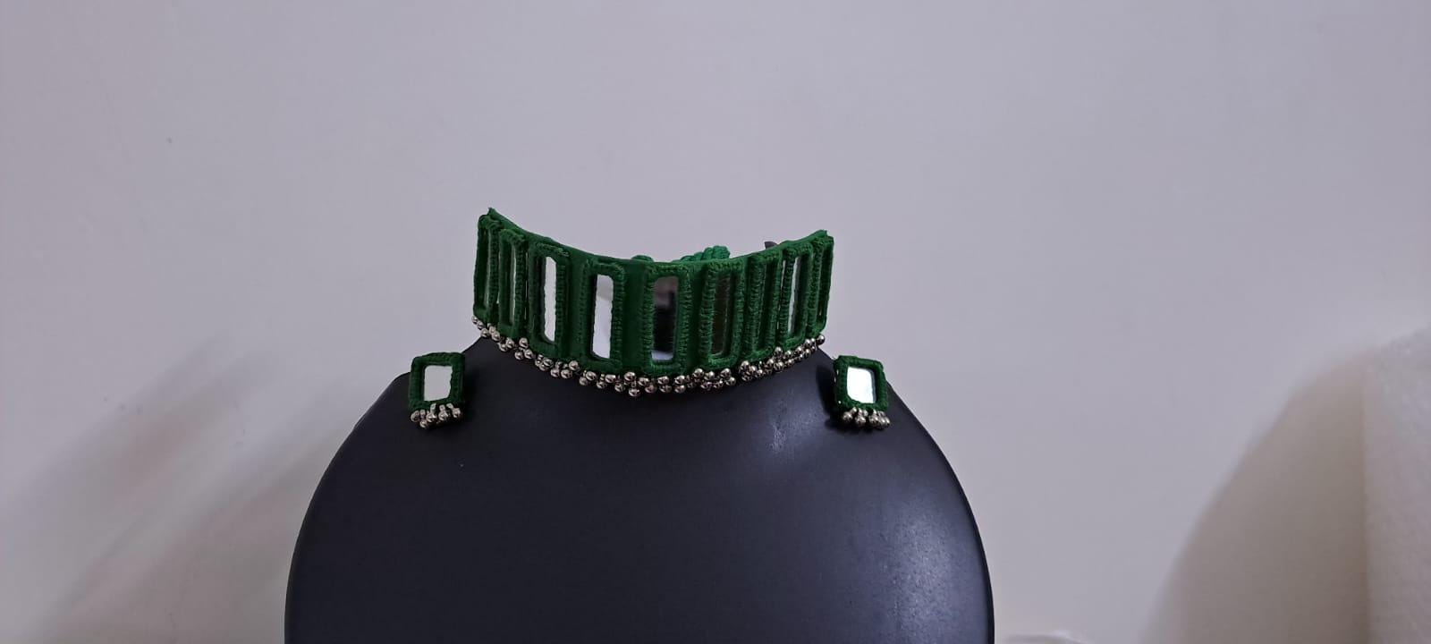 Kutchwork glasswork necklace set with matching earrings