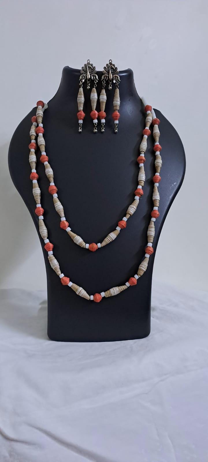 Red n brown paper beads necklace set