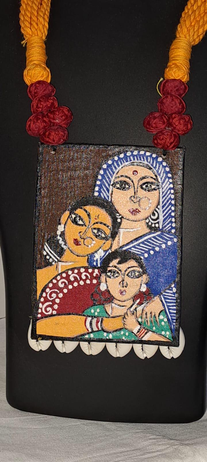 Handpainted fabric necklace set with earrings