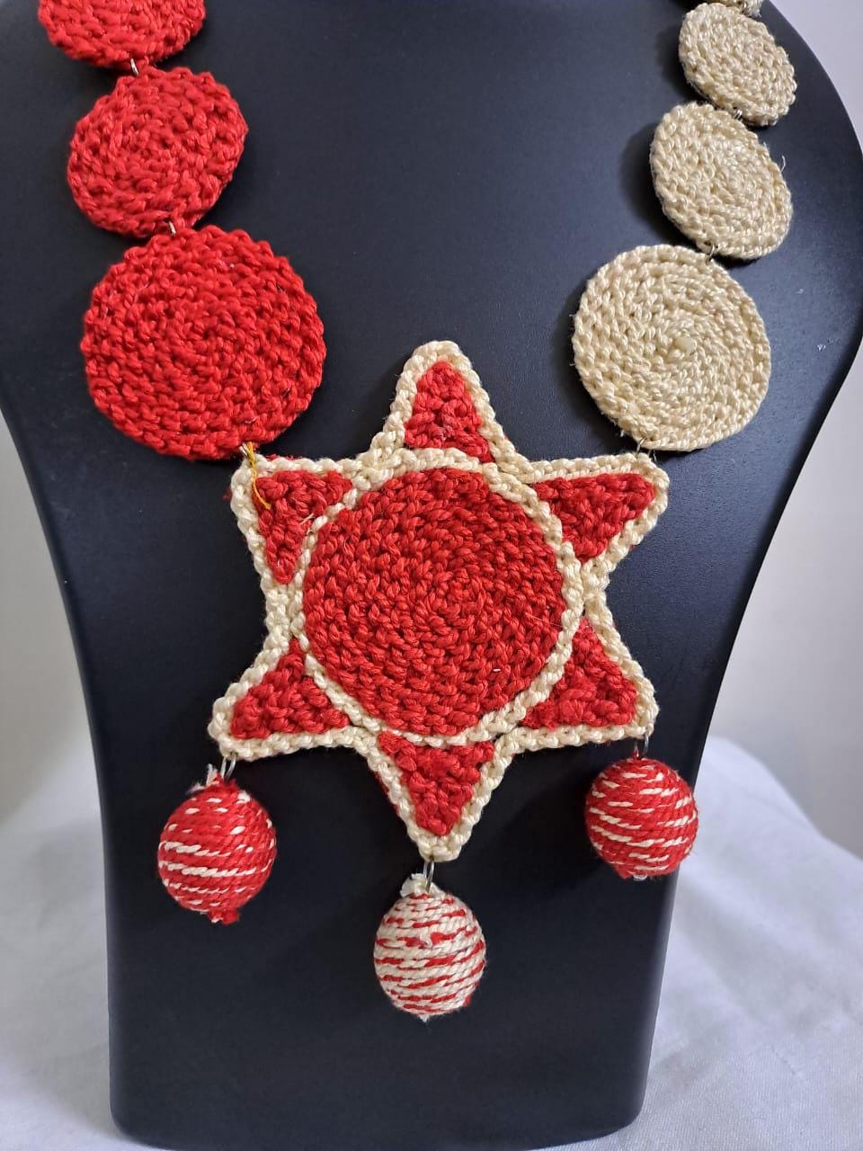 Handmade crochet jewellery set with star pendant n matching earrings