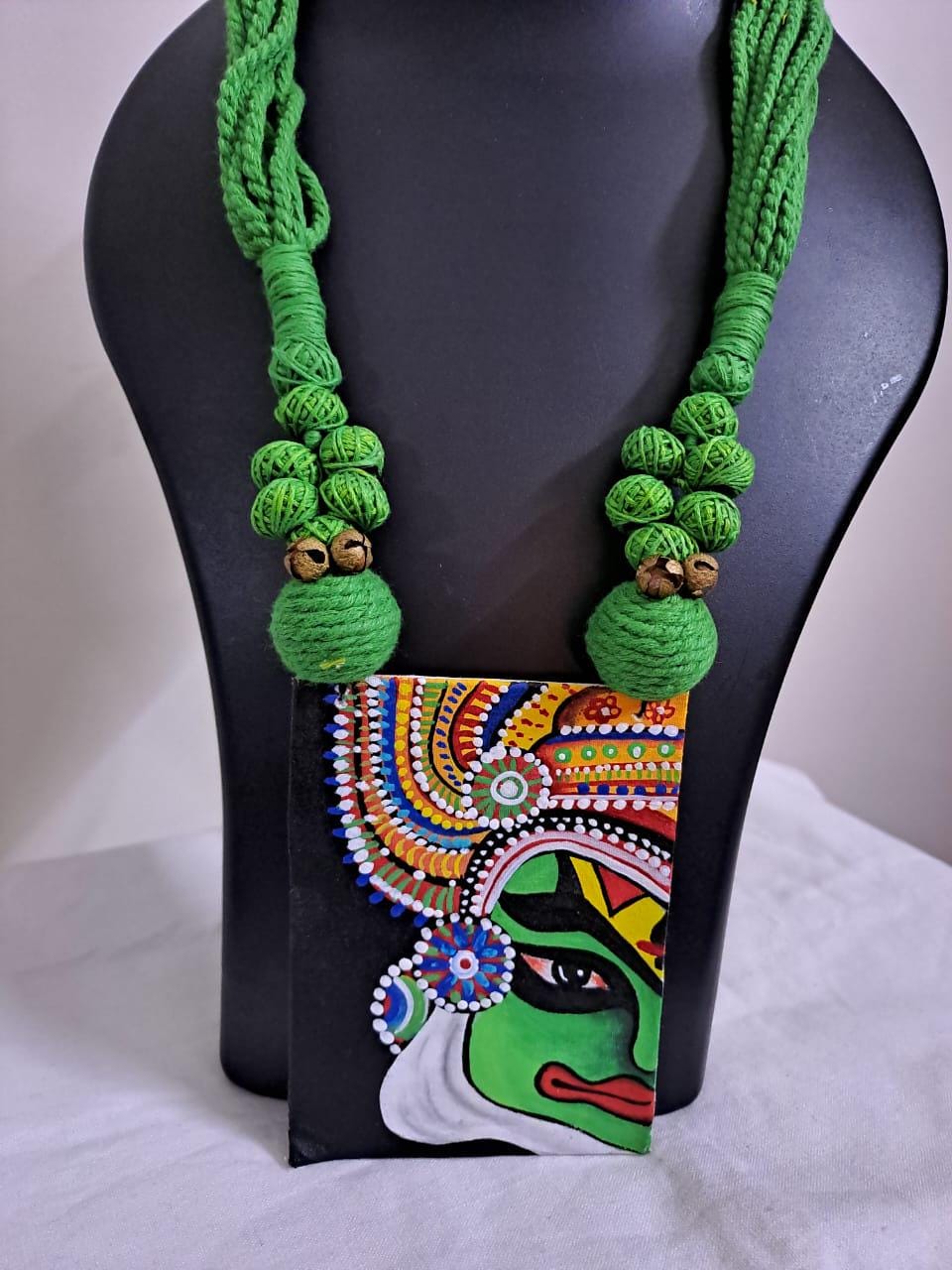 Handpainted fabric jewellery set with matching earrings