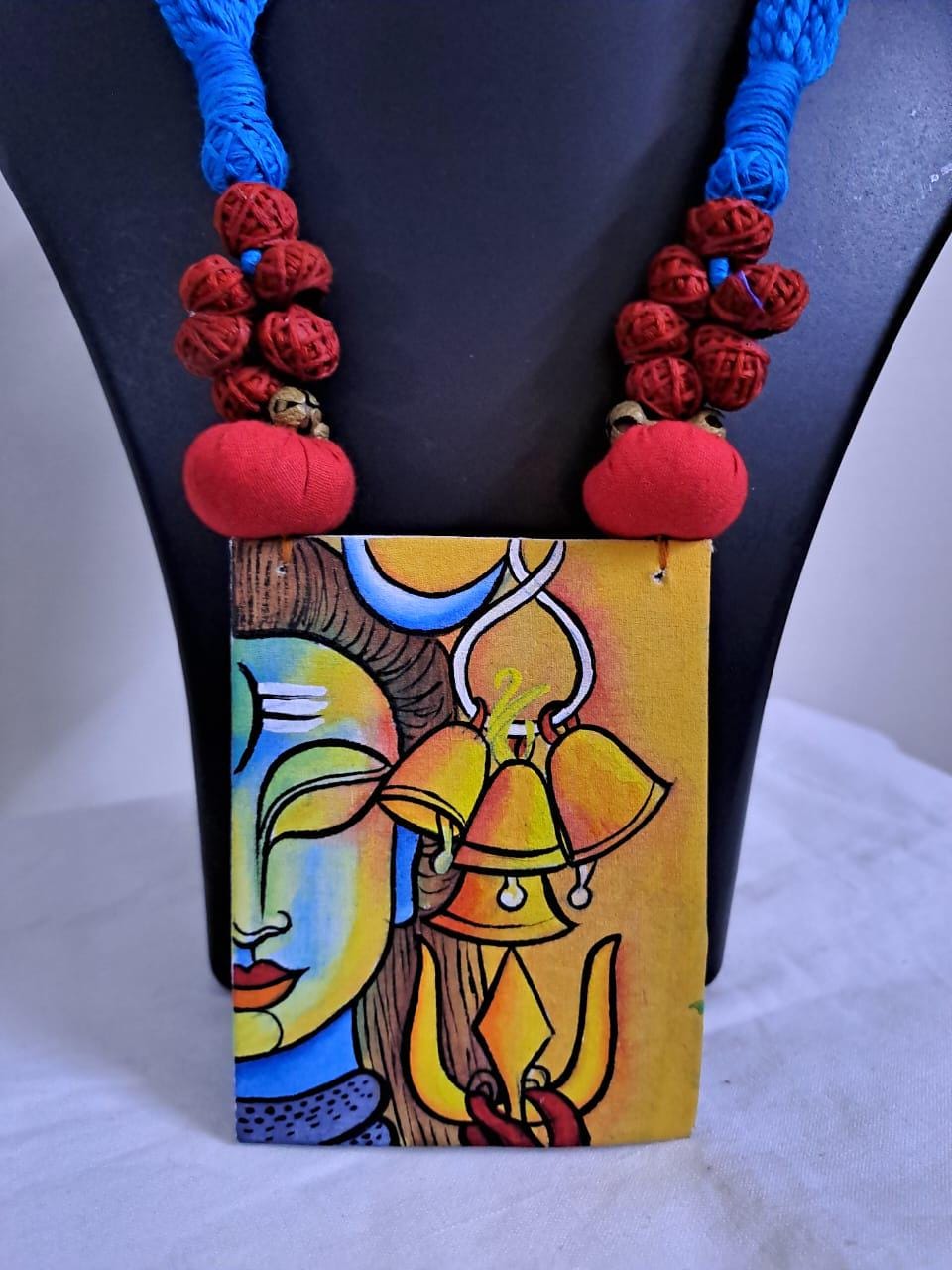 Handpainted fabric jewellery set with matching earrings