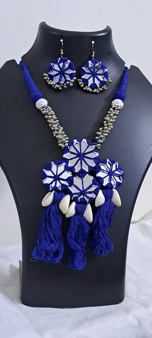 Stunning handmade Kutch Glass work necklace with matching glass work earrings