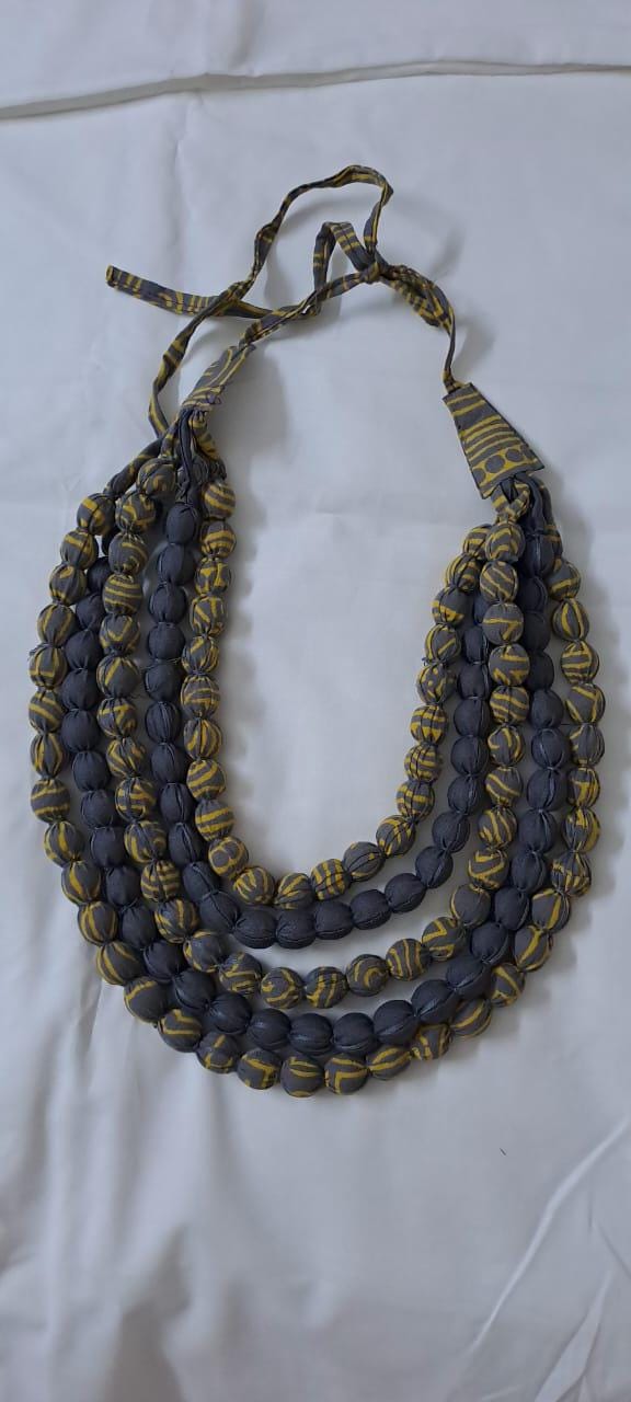 Exclusive multi-layered yellow grey fabric necklace