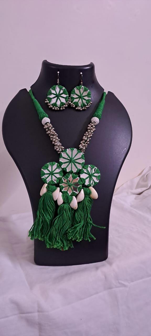 Stunning handmade Kutch Glass work necklace with matching glass work earrings