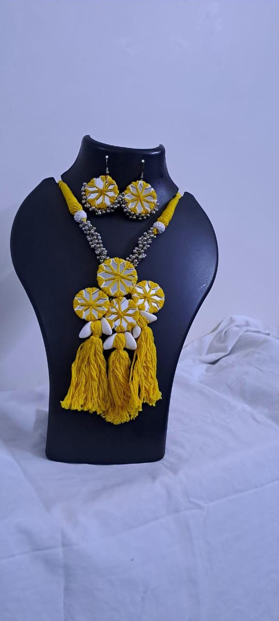 Stunning handmade Kutch Glass work necklace with matching glass work earrings