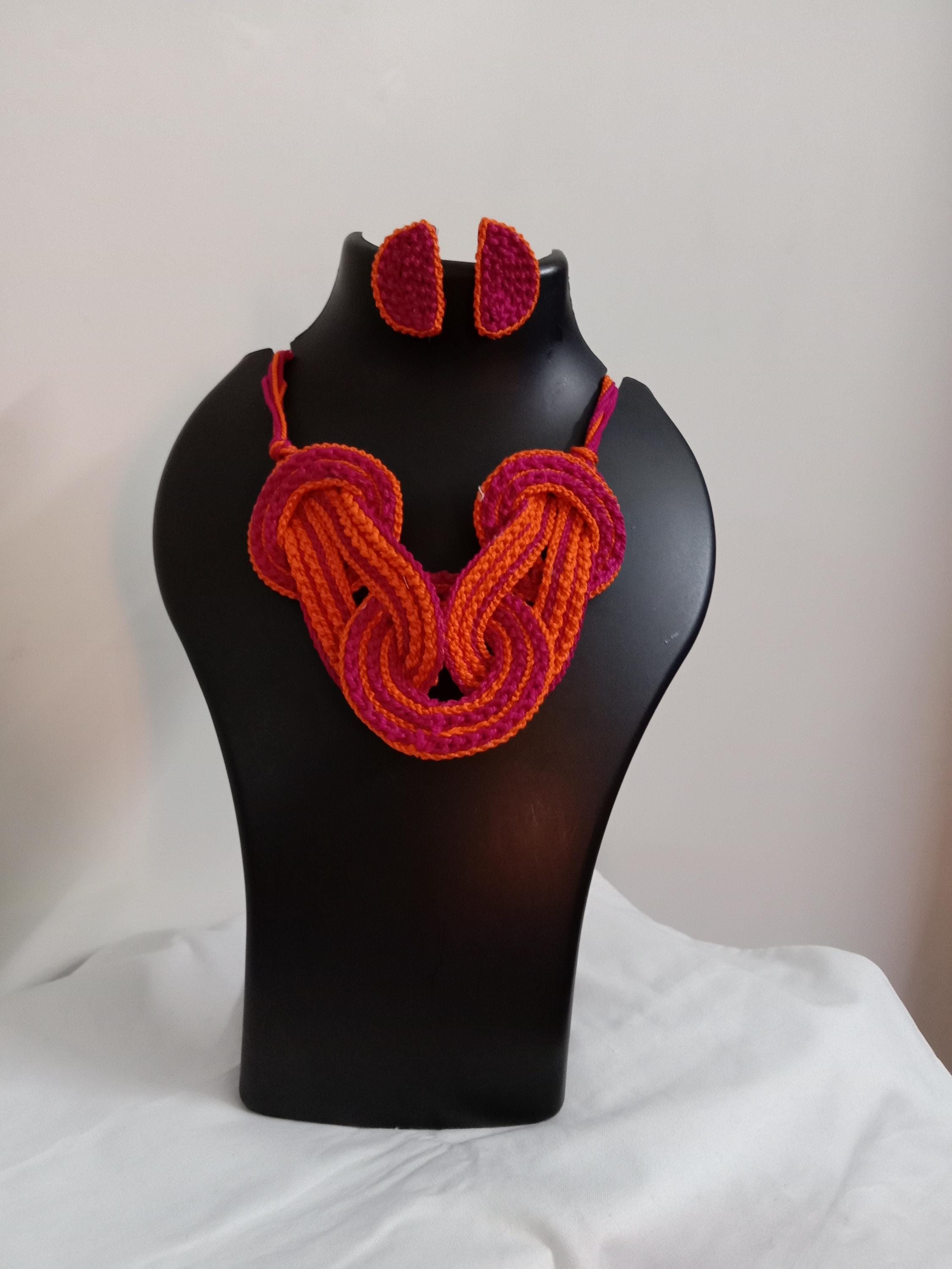 Celtic knot thread necklace with matching thread earrings.