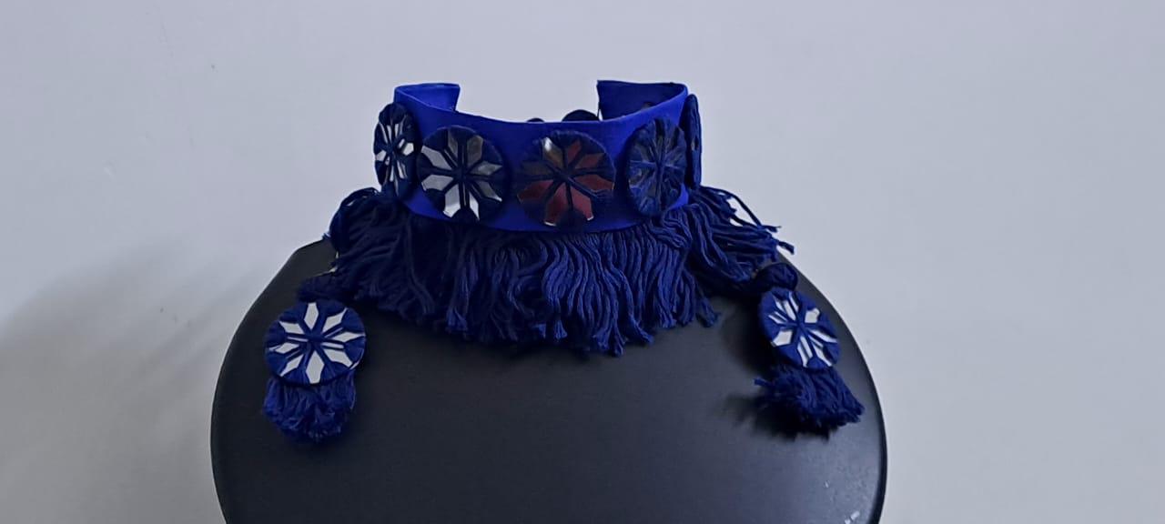 Handmade Kutch Glass work choker necklace with glass work earrings