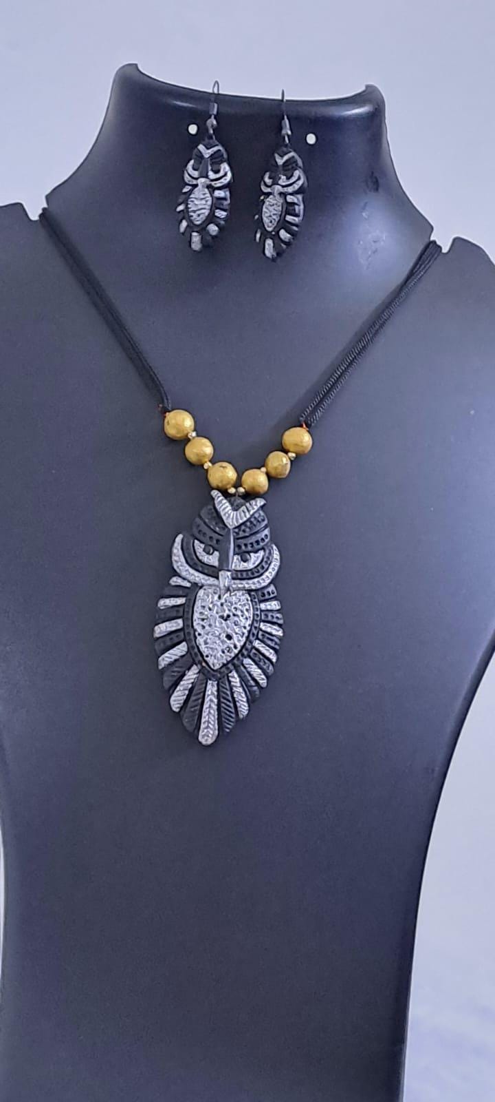 Terracotta owl pendant necklace