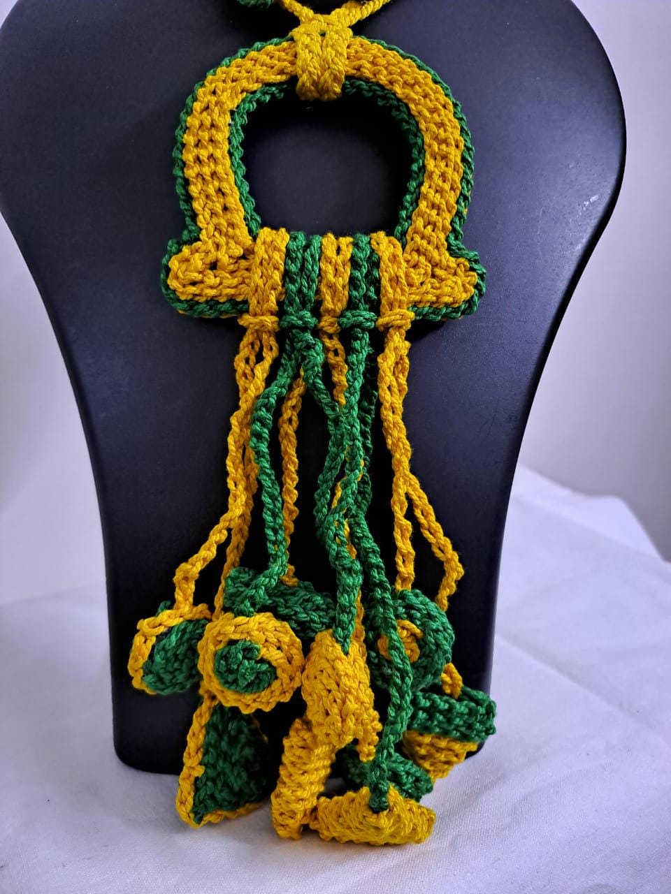 Crochet thread necklace set with fringes and matching earrings