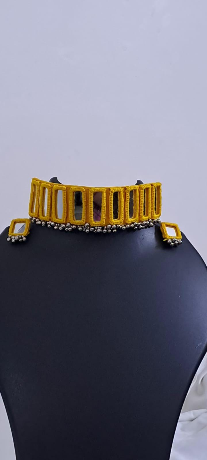 Kutchwork glasswork necklace set with matching earrings