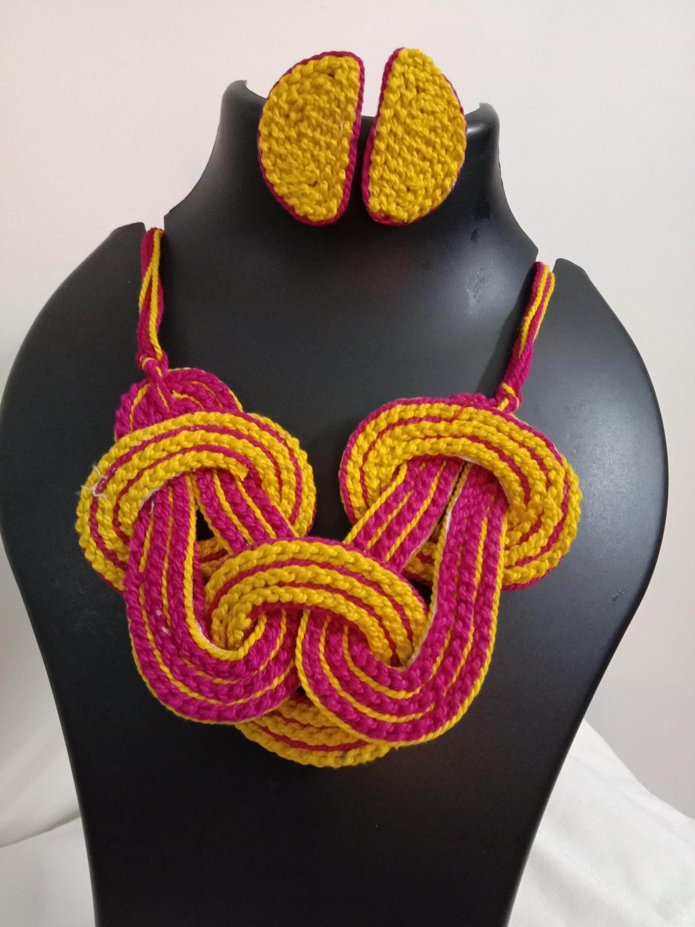 Celtic knot thread necklace with matching thread earrings.