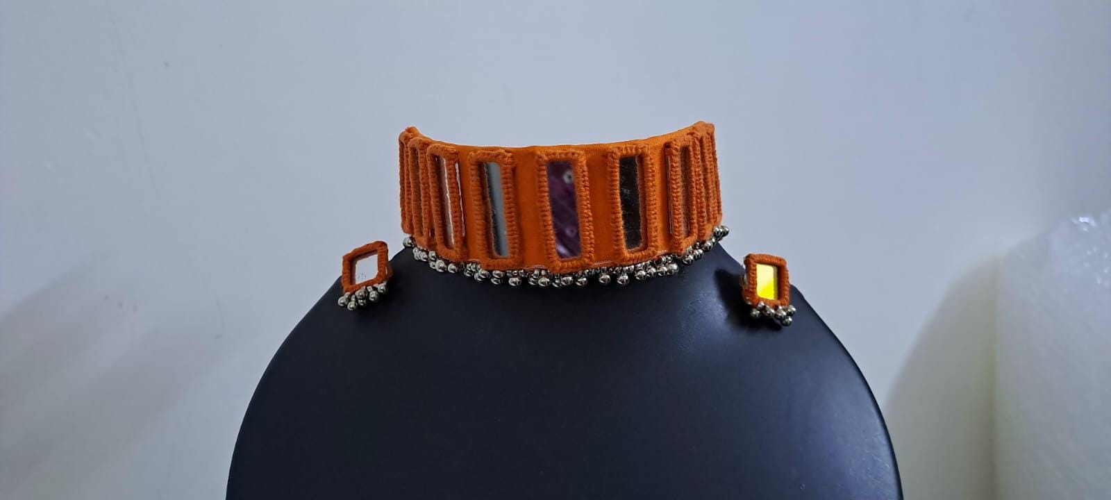 Kutchwork glasswork necklace set with matching earrings