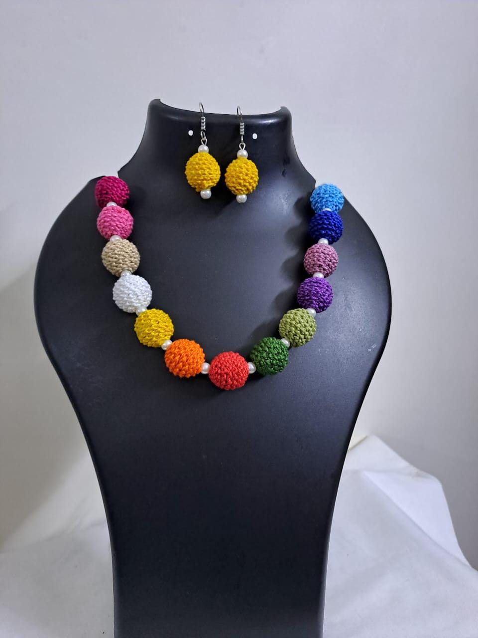 Crochet thread beads necklace set with matching earrings