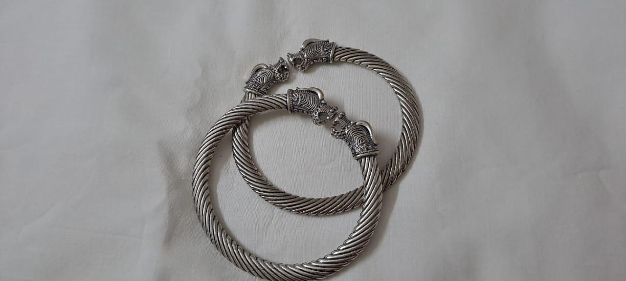 Traditional silver oxidised bangles with lion face
