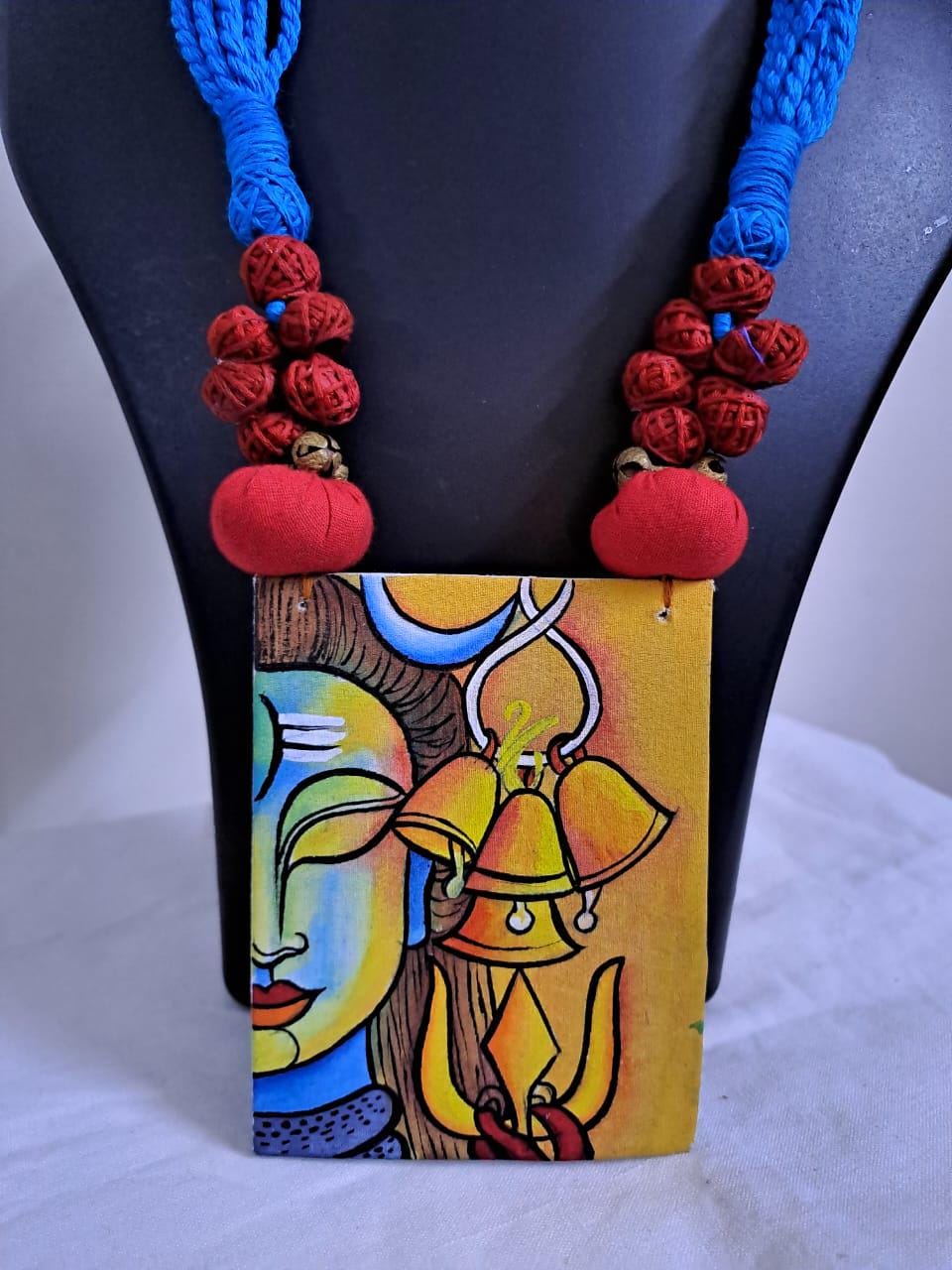Handpainted fabric jewellery set with matching earrings