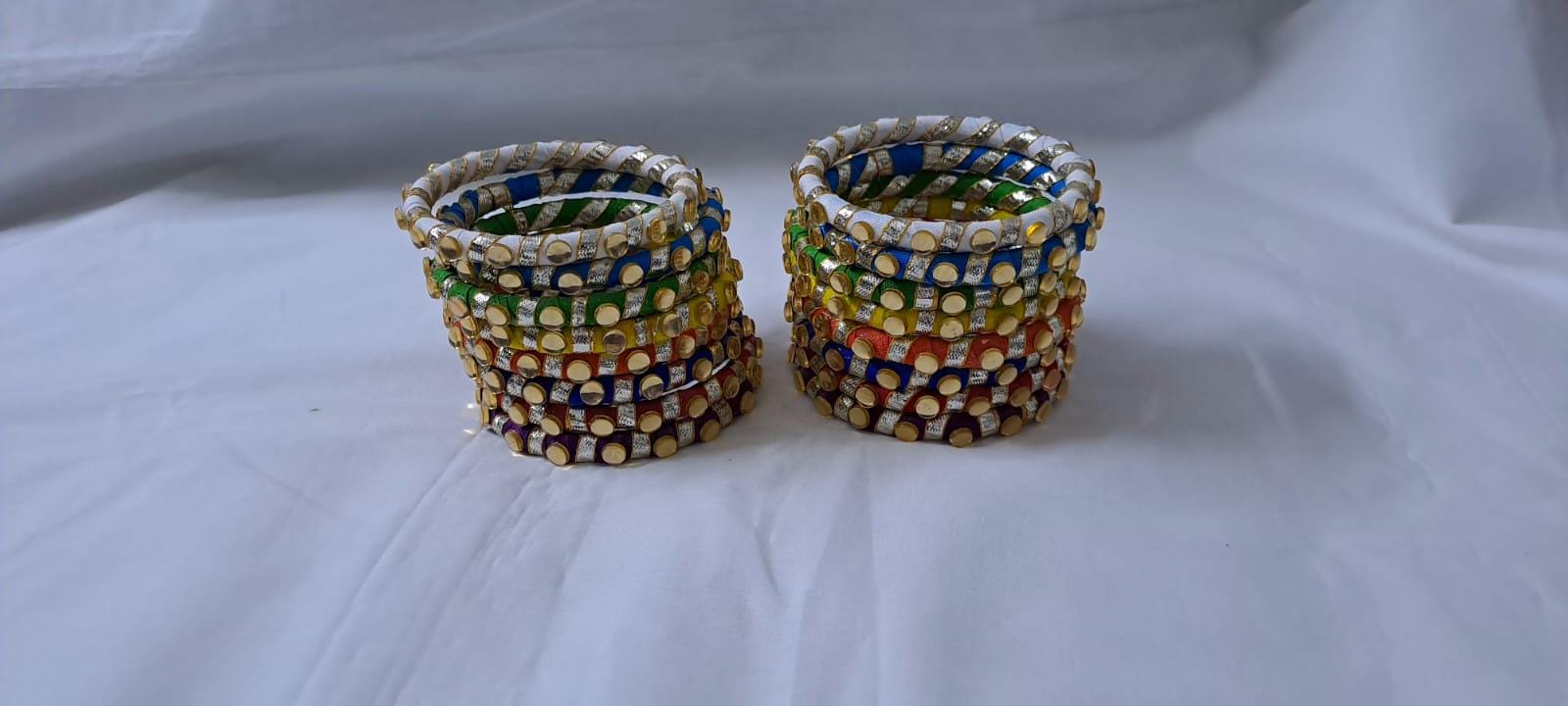 Multi colour traditional zari thread bangles with kundan (set of 16 bangles)
