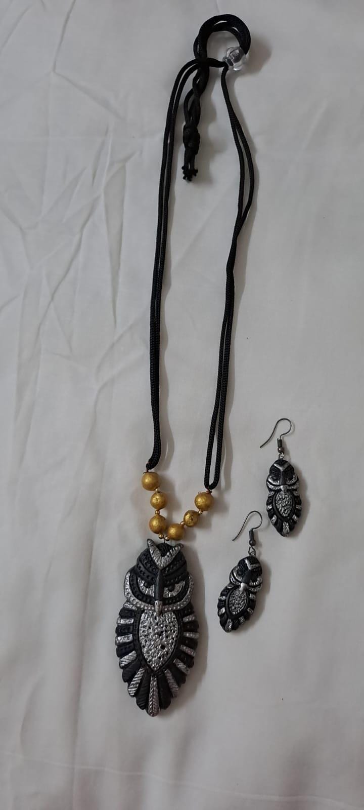 Terracotta owl pendant necklace