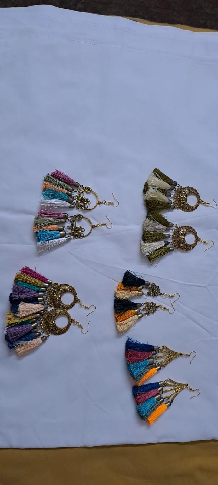 Combo offer of 5 pair earrings with silk thread fringes