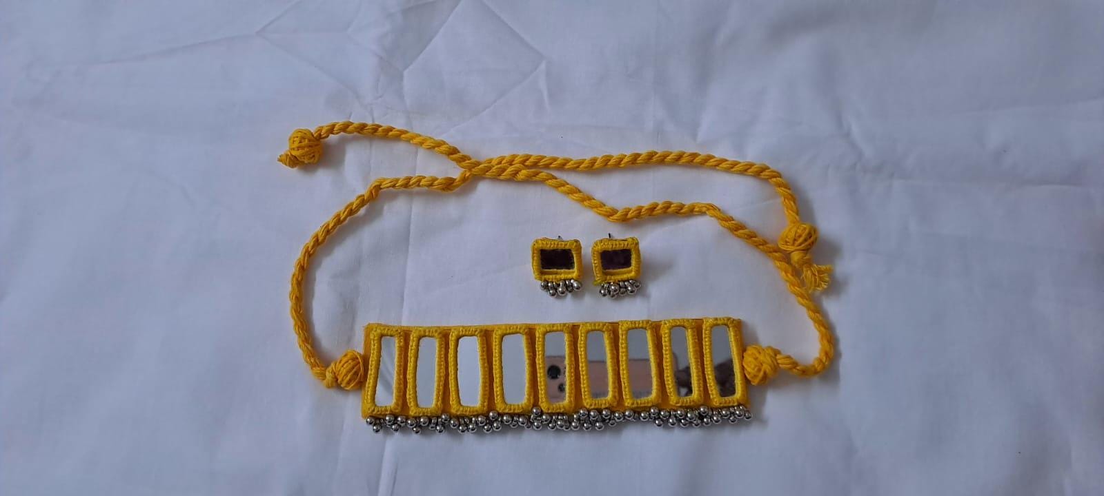 Kutchwork glasswork necklace set with matching earrings
