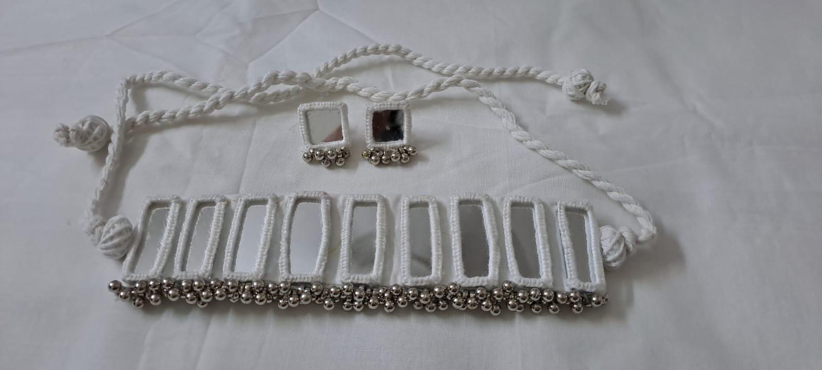Kutchwork glass necklace set with matching earrings