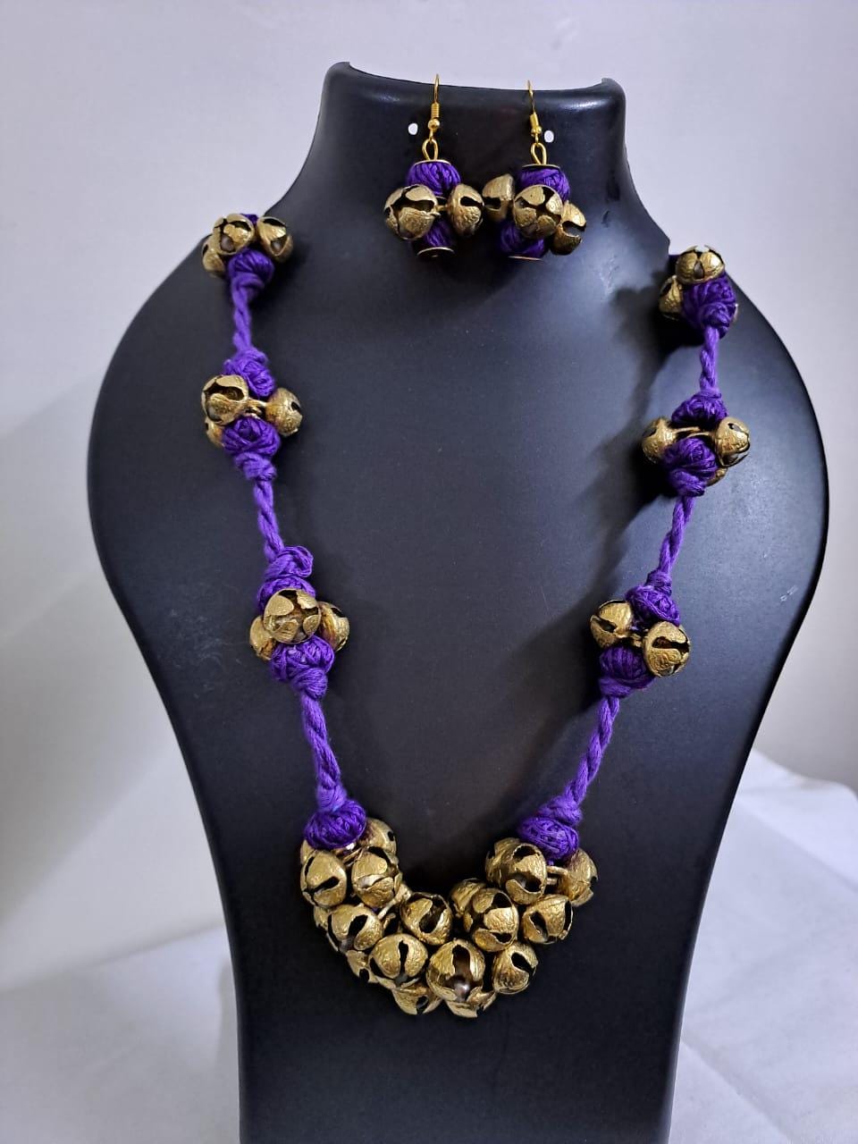Elegant Thread necklace with trinkets n matching earrings