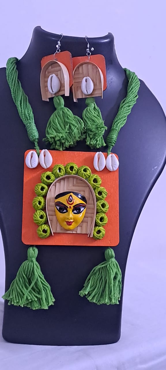 Handmade Jewellery with Terracotta Durga Pendant