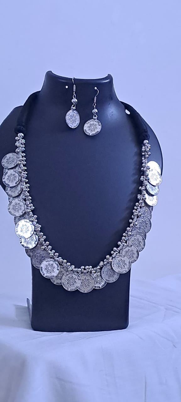 Long Silver Oxidised Jewellery Set