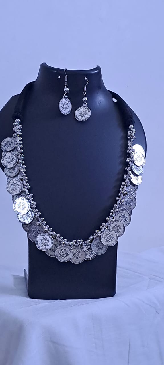 Long Silver Oxidised Jewellery Set