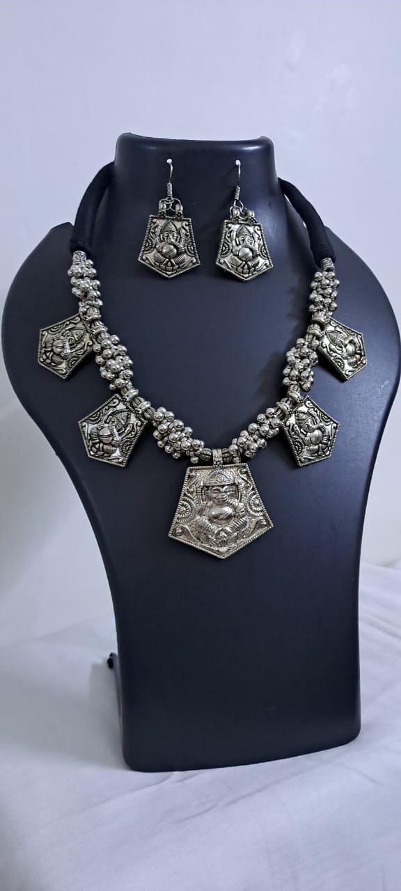 Long Silver Oxidised Jewellery Set