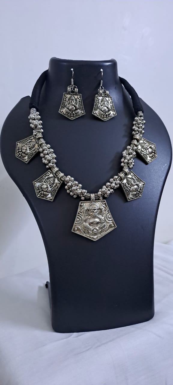 Long Silver Oxidised Jewellery Set