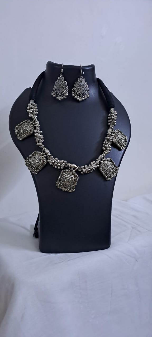 Long Silver Oxidised Jewellery Set