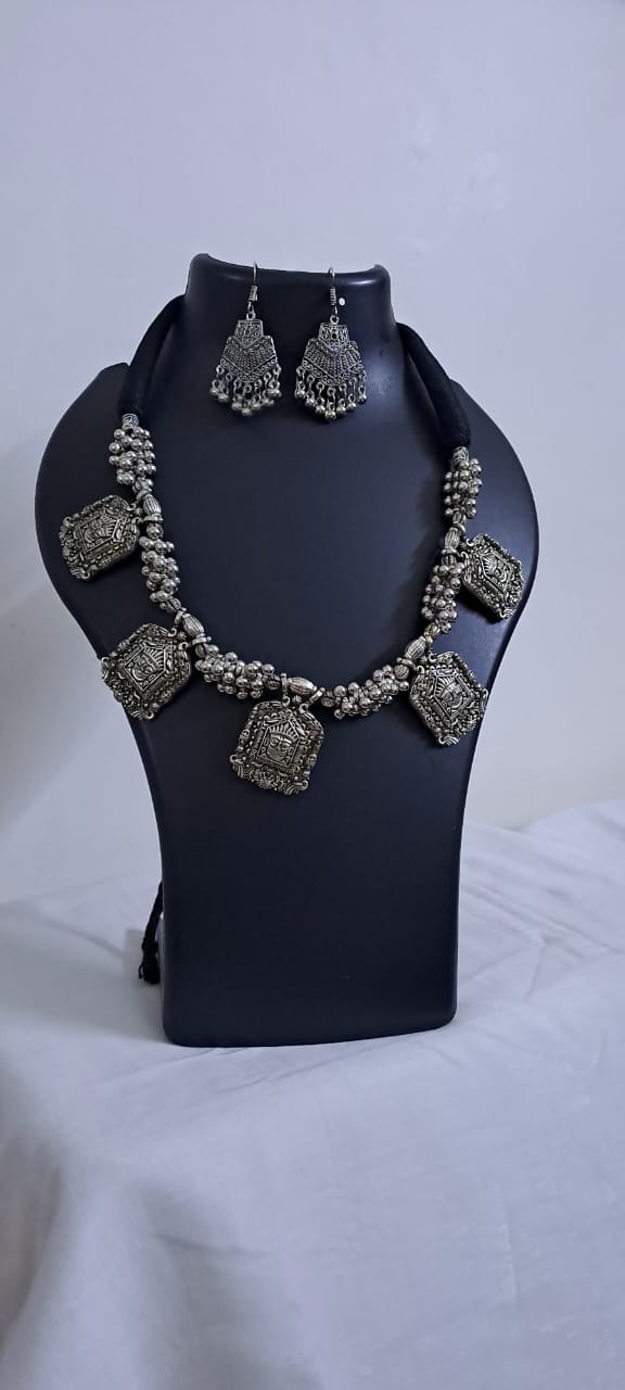 Long Silver Oxidised Jewellery Set