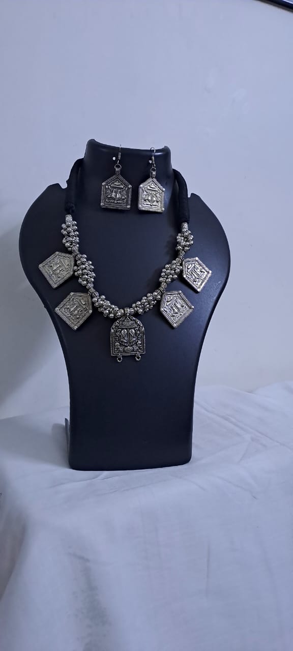Long Silver Oxidised Jewellery Set
