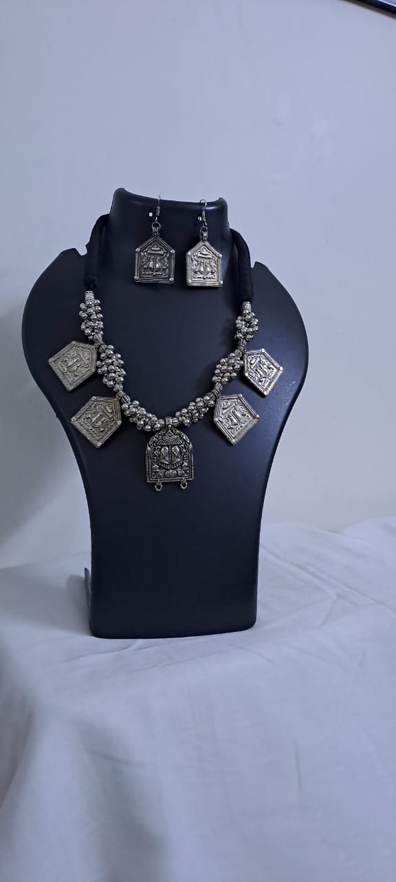 Long Silver Oxidised Jewellery Set
