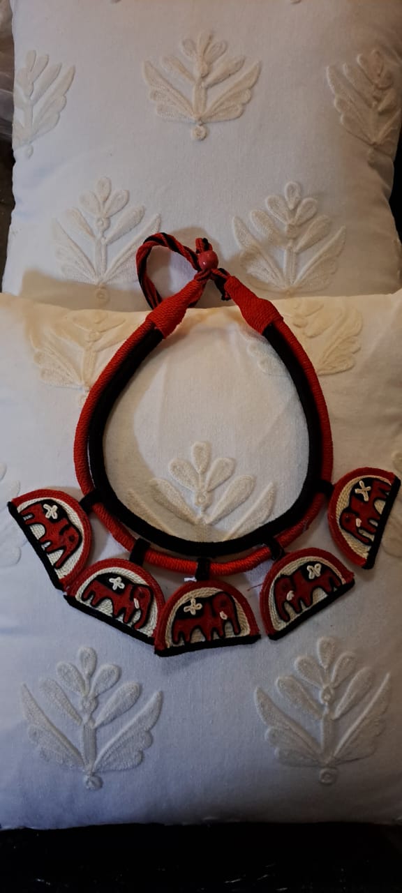 Handmade Thread Necklace with Elephant Pendants