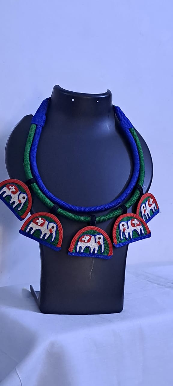 Handmade Thread Necklace with Elephant Pendants