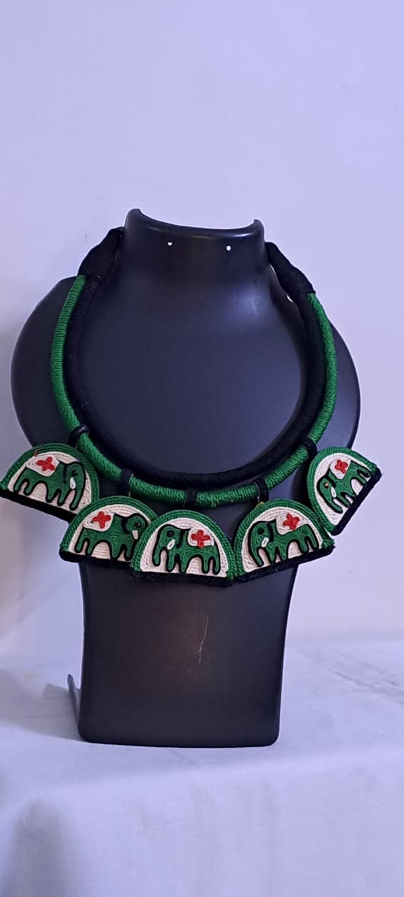 Handmade Thread Necklace with Elephant Pendants