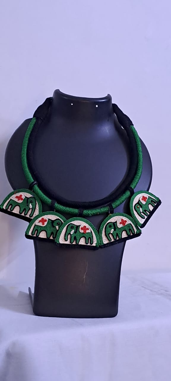 Handmade Thread Necklace with Elephant Pendants