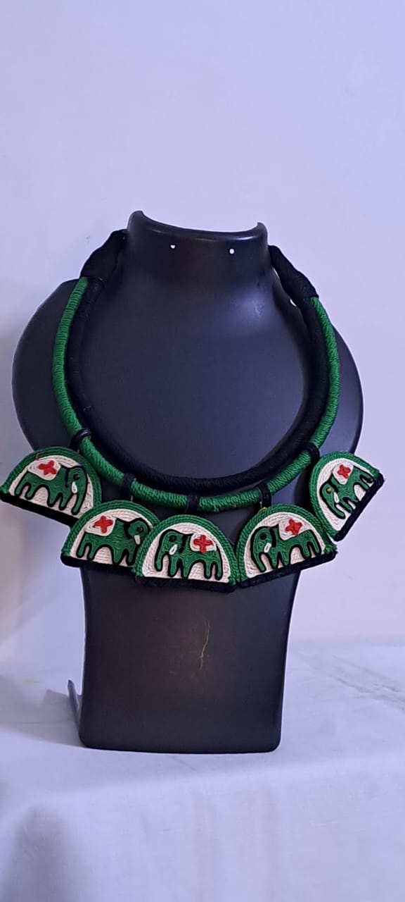 Handmade Thread Necklace with Elephant Pendants