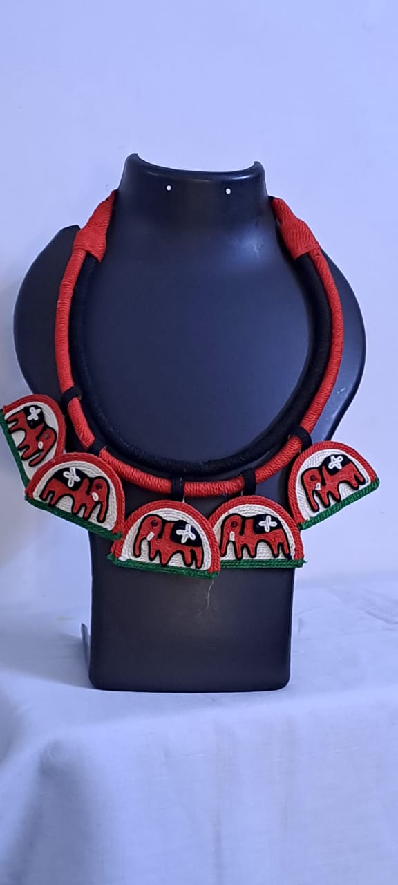 Handmade Thread Necklace with Elephant Pendants