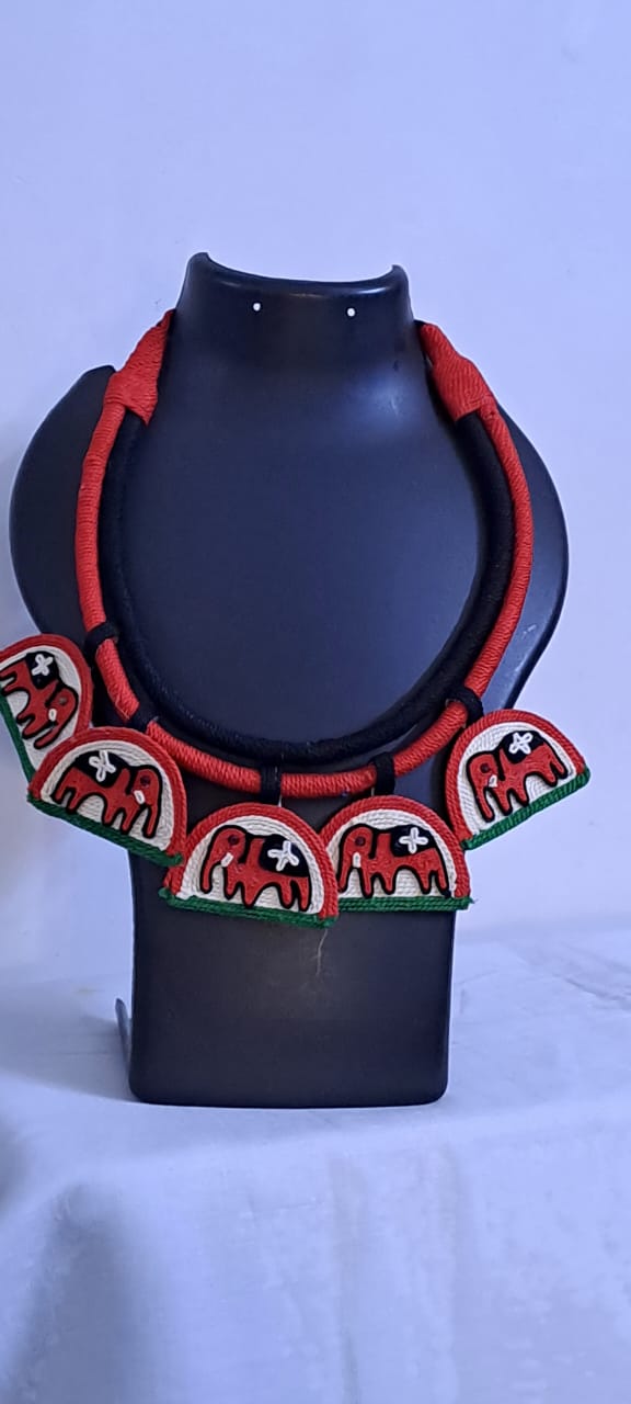 Handmade Thread Necklace with Elephant Pendants
