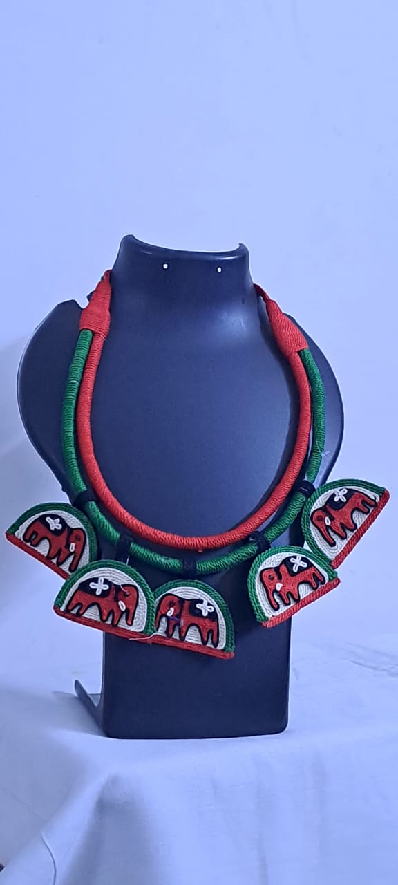Handmade Thread Necklace with Elephant Pendants