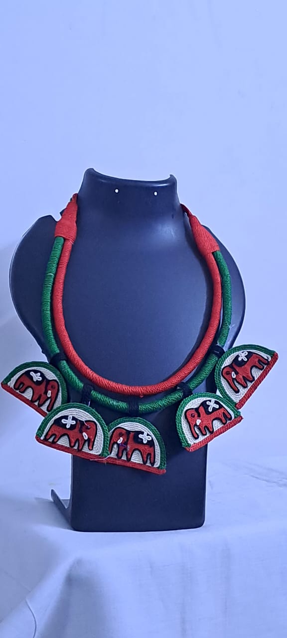 Handmade Thread Necklace with Elephant Pendants