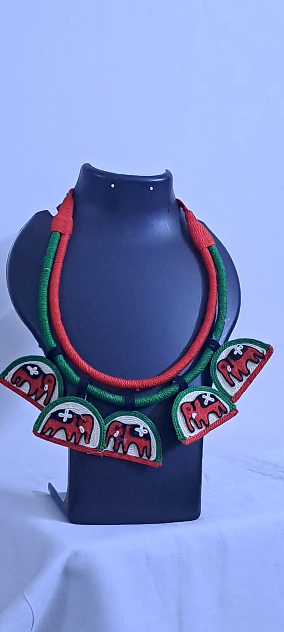 Handmade Thread Necklace with Elephant Pendants