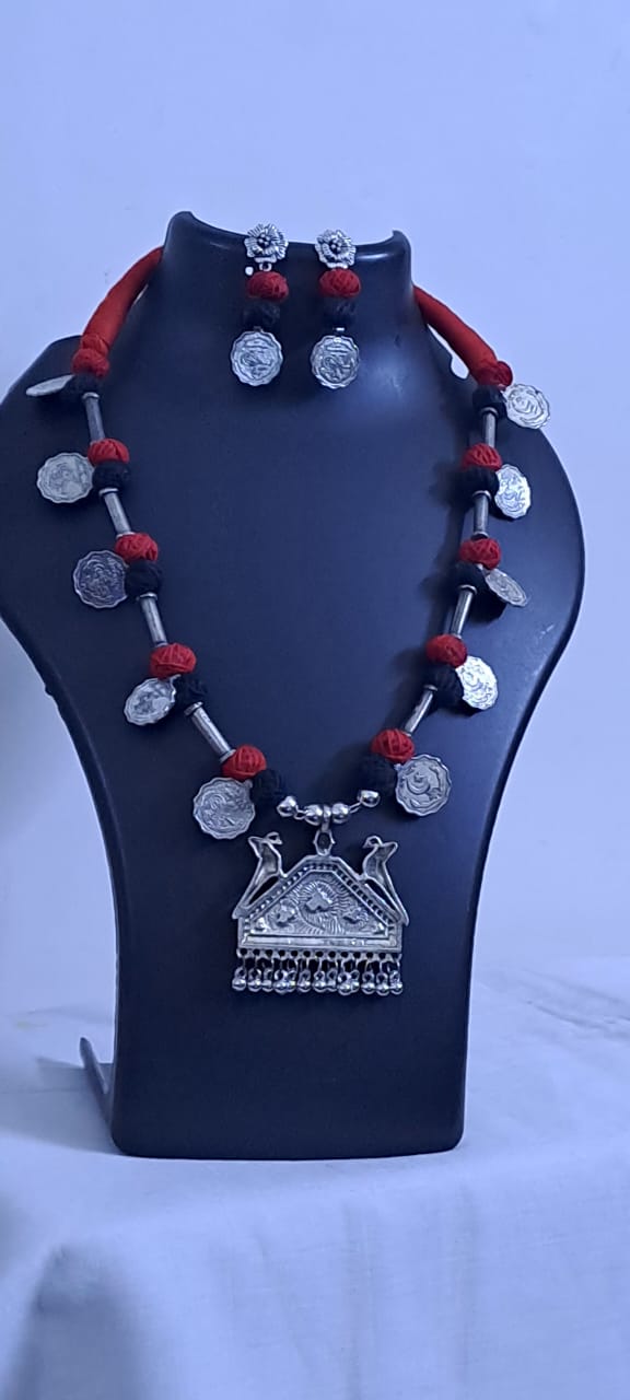 Silver Oxidised Jewellery Set with Matching Earrings