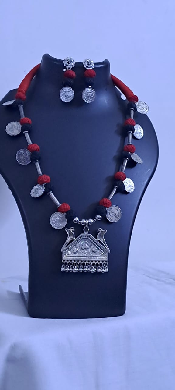 Silver Oxidised Jewellery Set with Matching Earrings